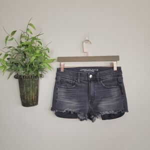 American Eagle Hi Rise Shortie Exposed Pocket Cutoff Black Jean Shorts AE 6 Y2K